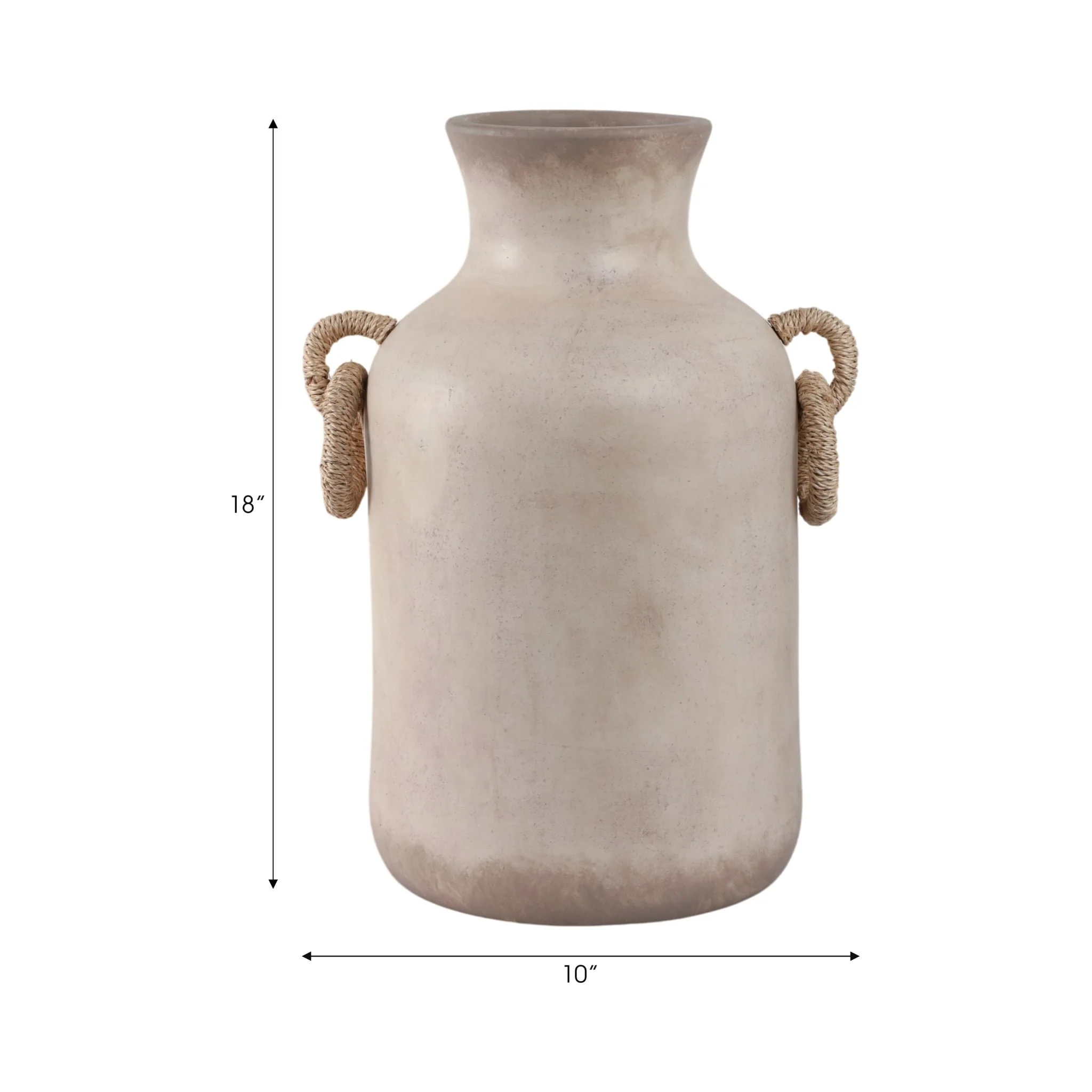 18" Vase With Rattan Handles, Antique White - Image 9