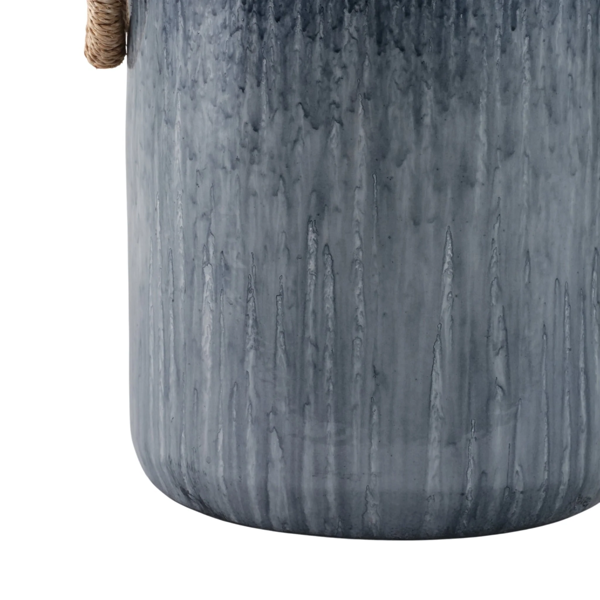 18" Vase With Rattan Handles Reactive Finish, Blue - Image 5