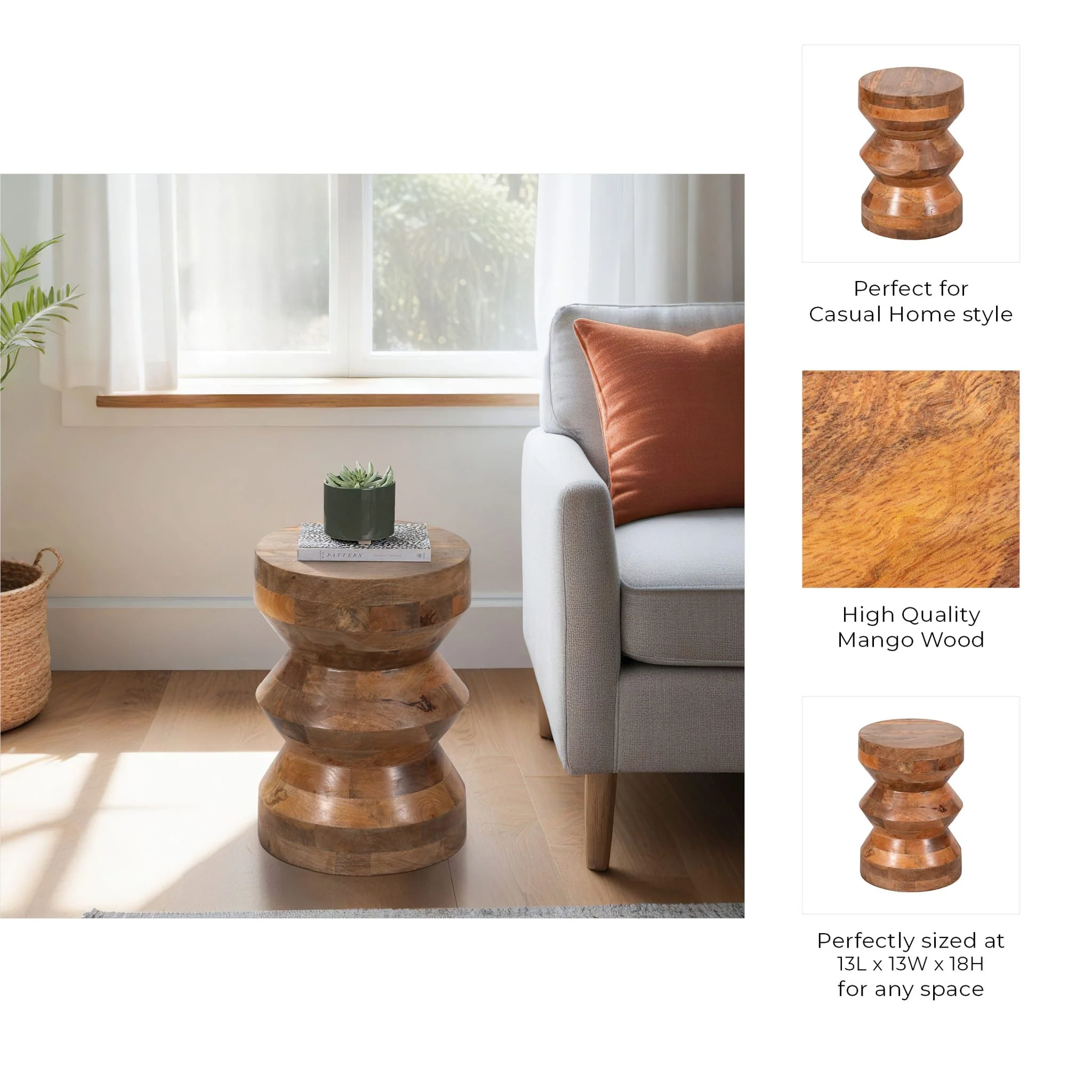 18" Wood Accordion Accent Table, Natural - Image 8