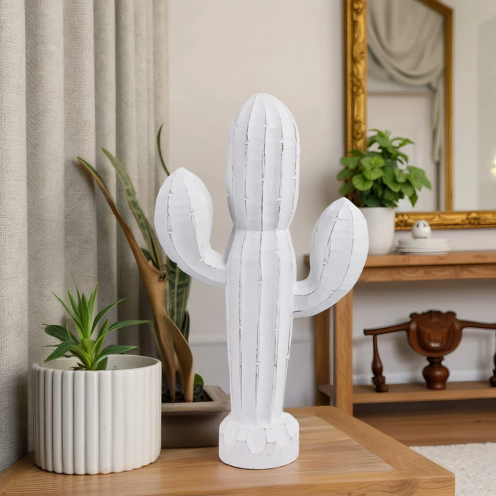 18" Wooden Cactus Decor, Wht - Image 11