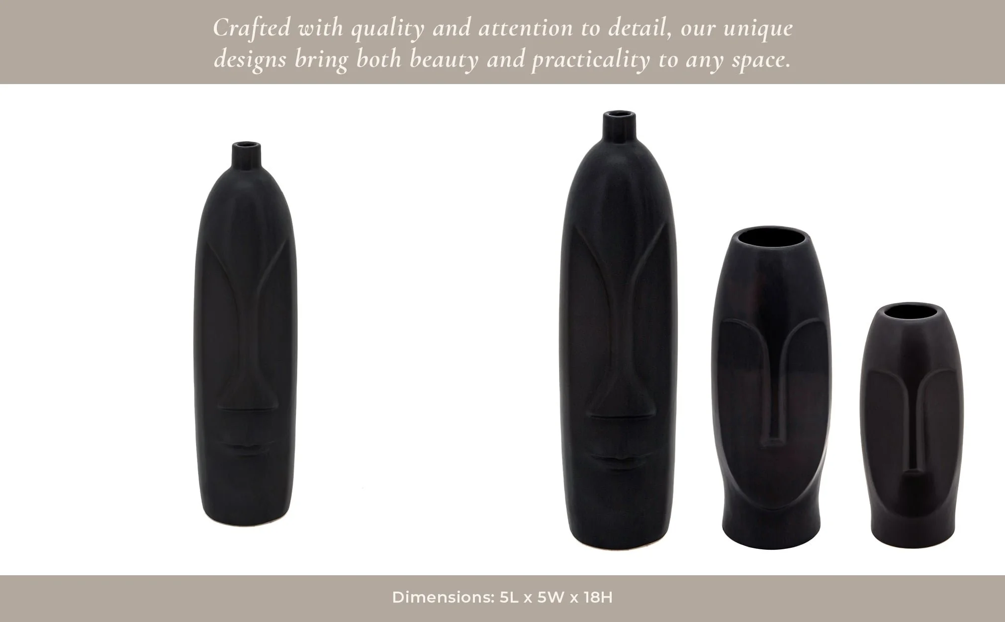 18"h Face Vase, Black - Image 9