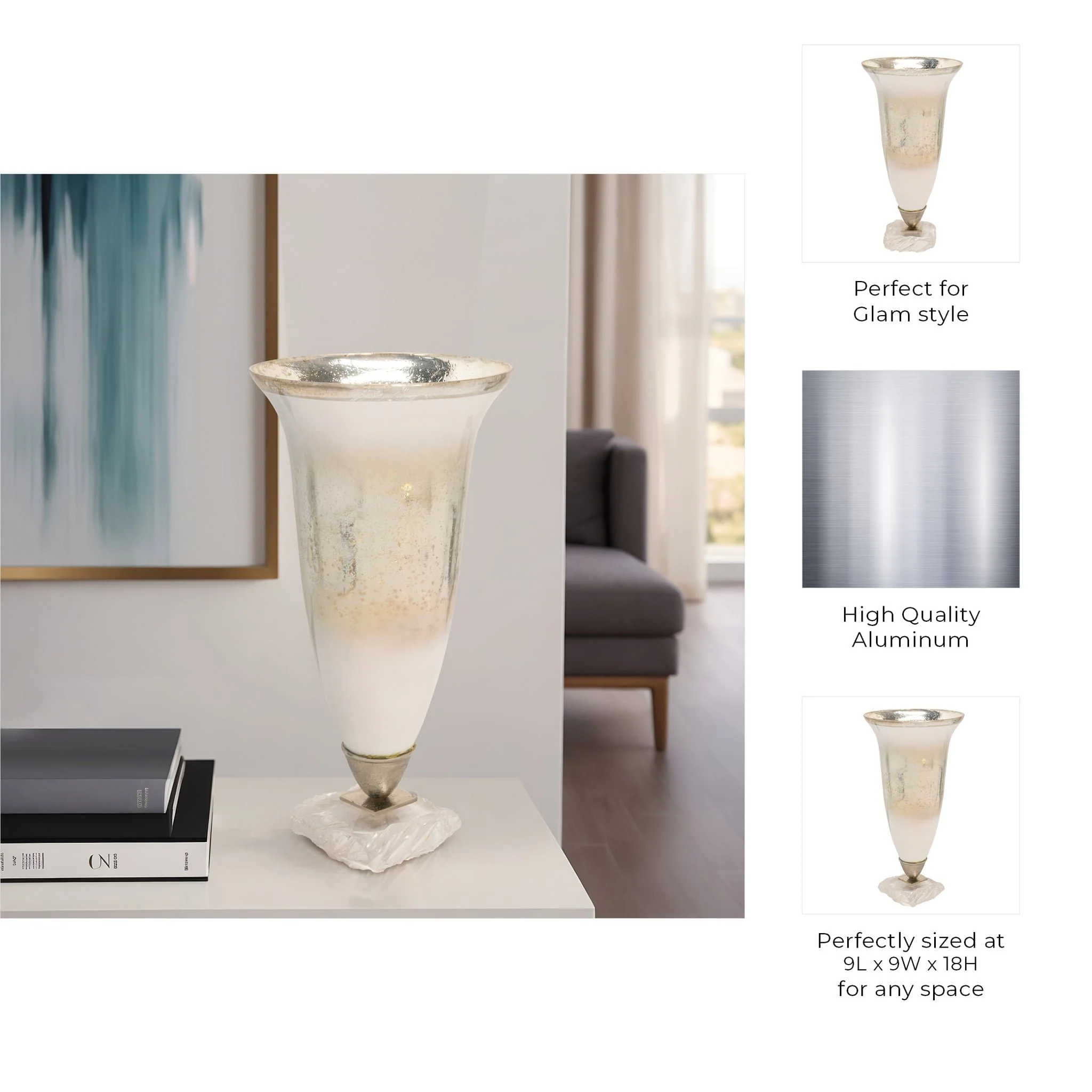 18"h Glass Vase W/ Acrylic Base, Silver - Image 5