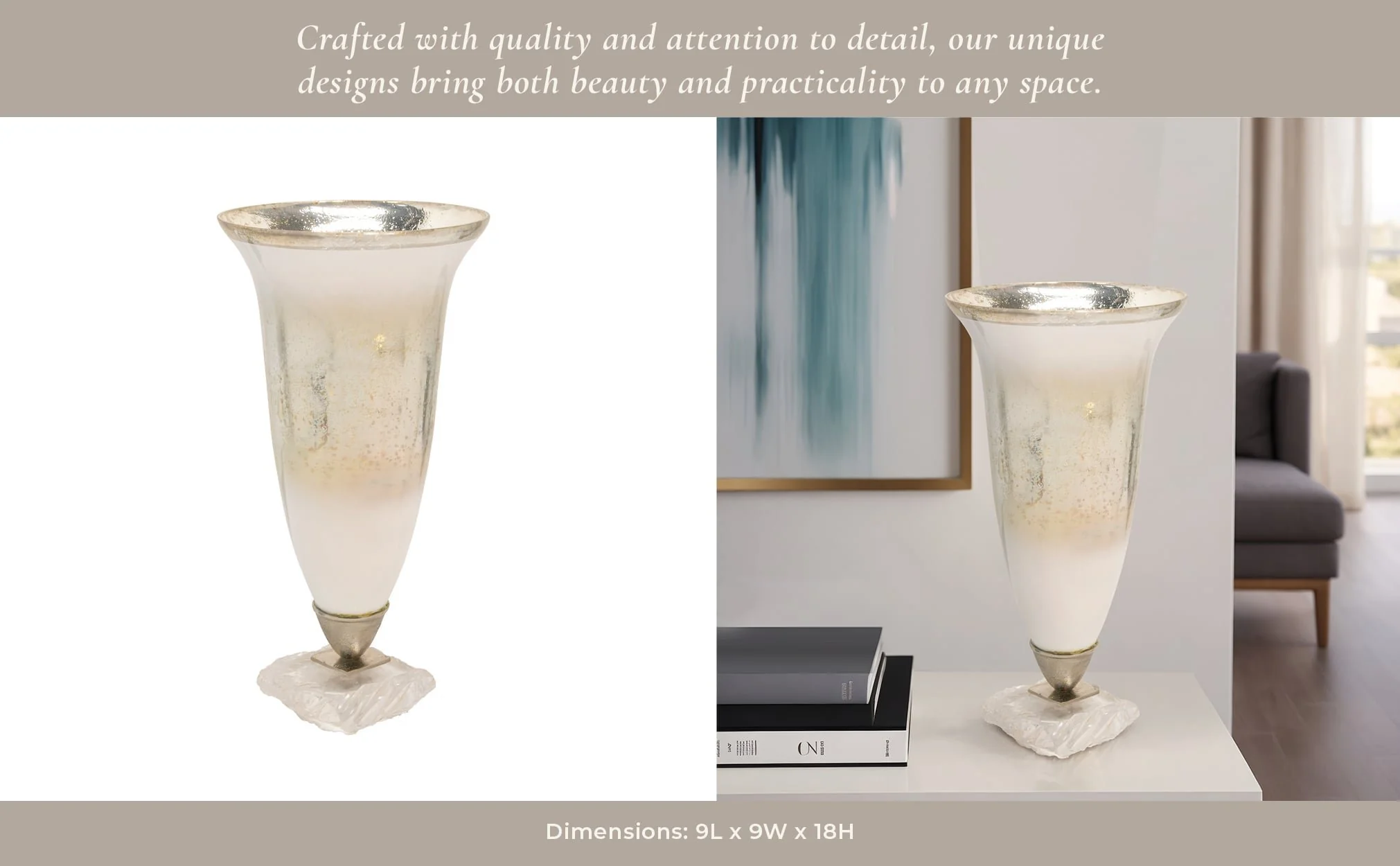 18"h Glass Vase W/ Acrylic Base, Silver - Image 8