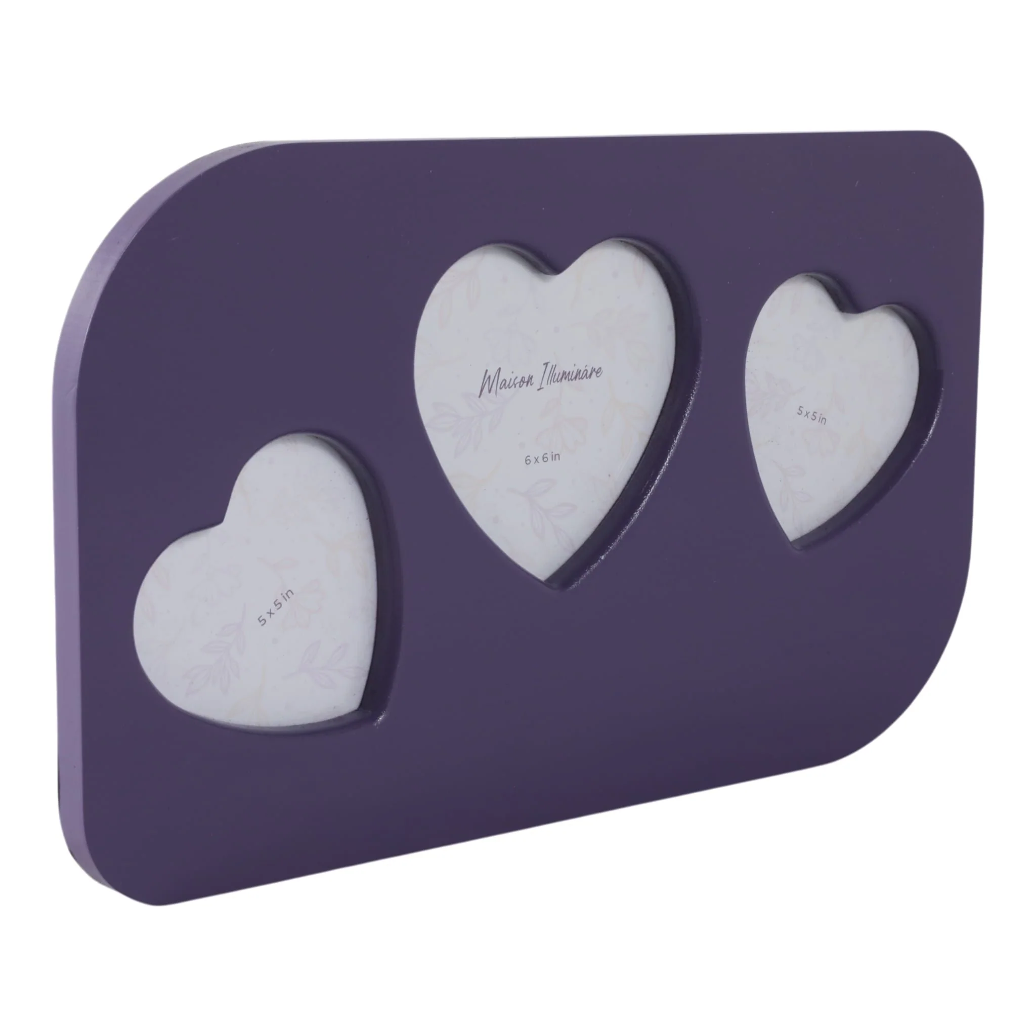 18x11" 3 Hearts Collage Photo Frame, Lilac - Image 2