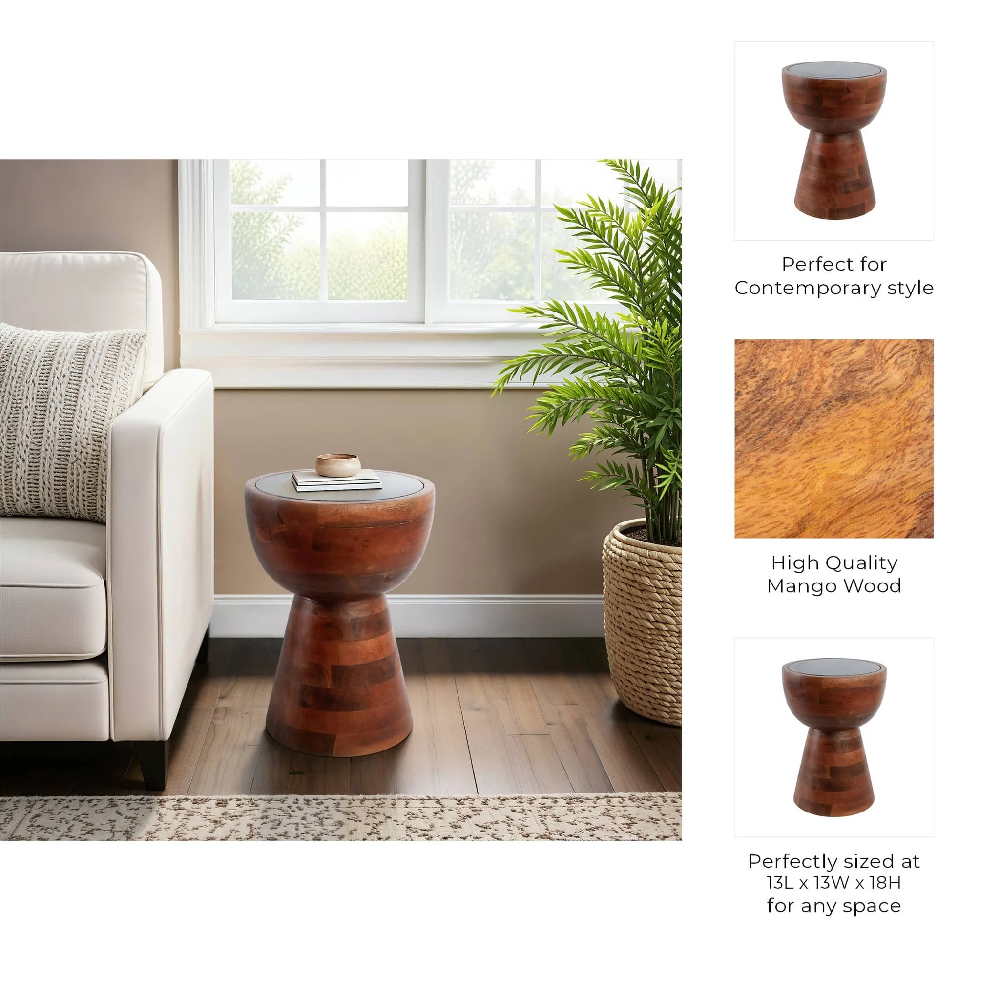 18x13" Hourglass Marble Top Accent Table, Grn/brwn - Image 10