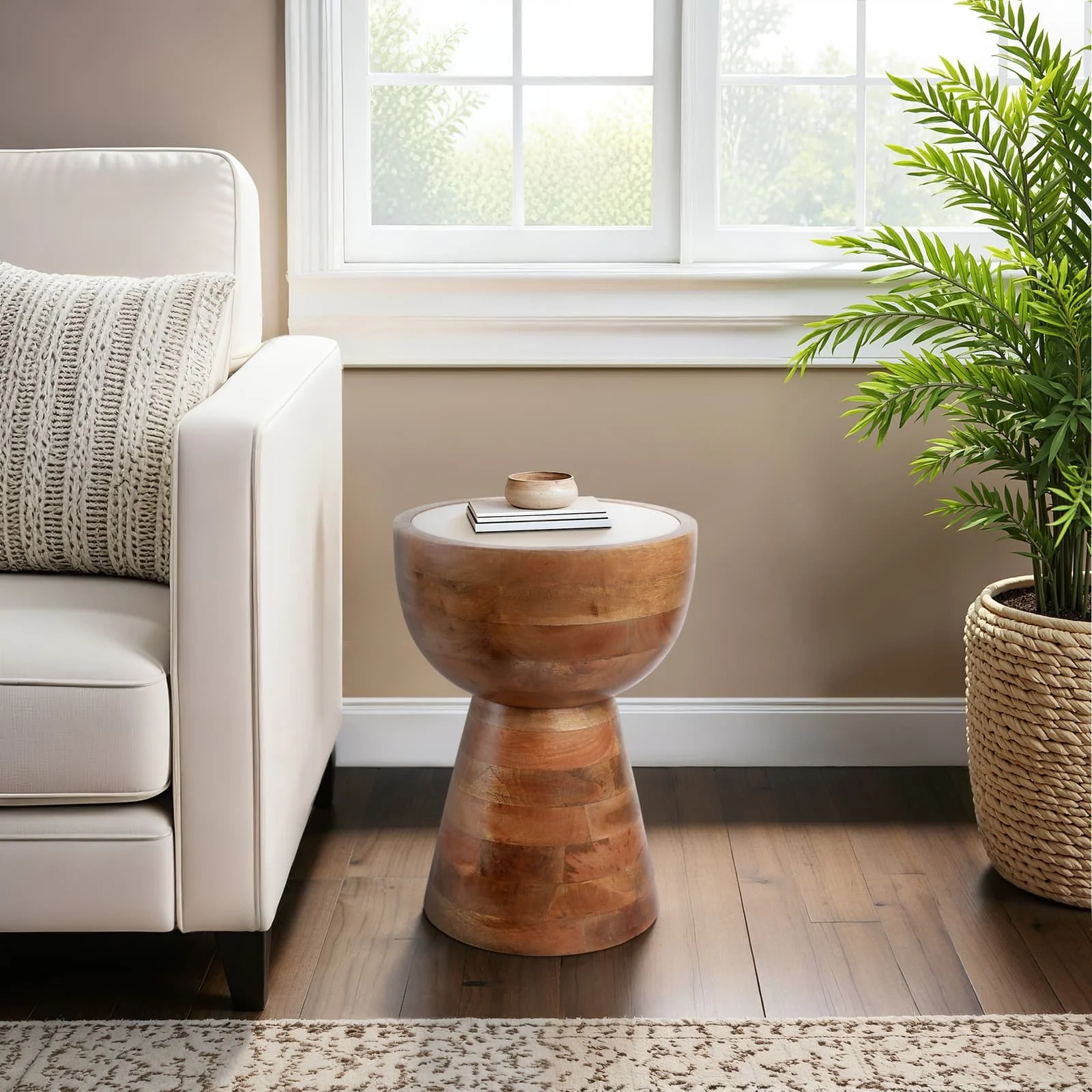 18x13" Hourglass Marble Top Accent Table,wht/natrl - Image 10