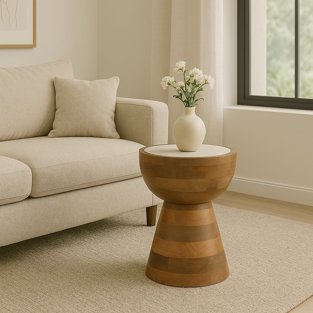 18x13" Hourglass Marble Top Accent Table,wht/natrl - Image 11