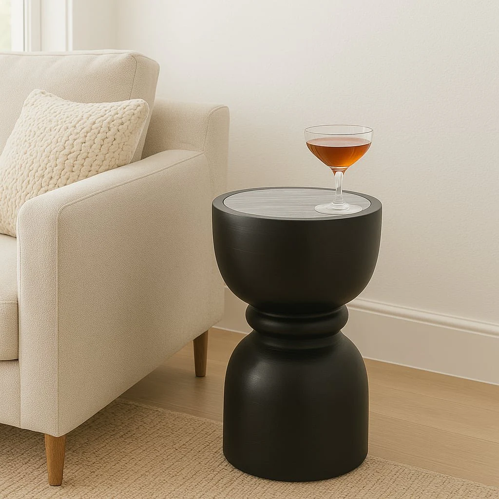 18x13" Marble Top Accent Table With Ring, Black - Image 11