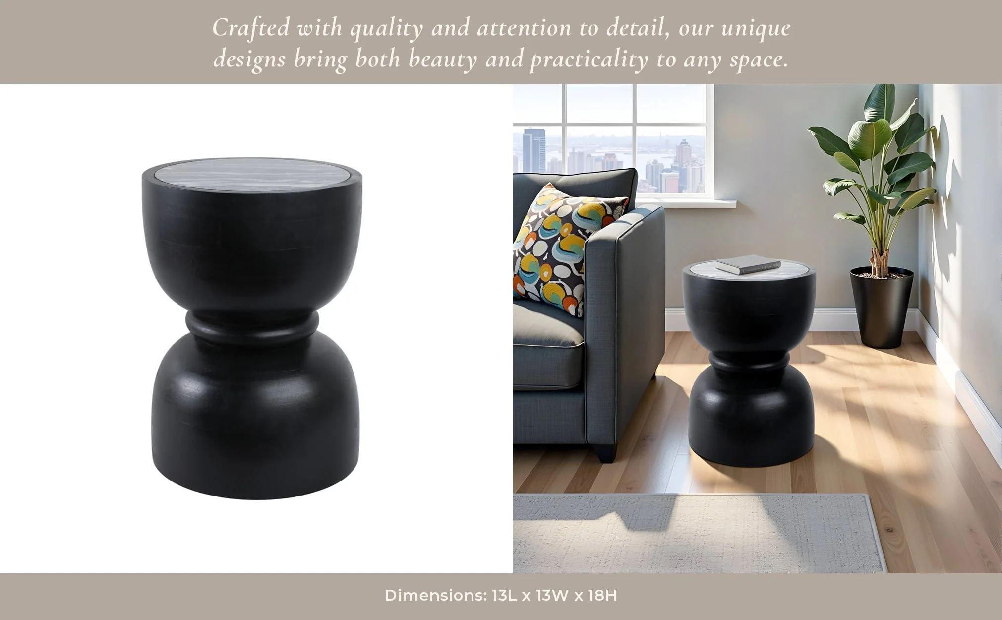 18x13" Marble Top Accent Table With Ring, Black - Image 12