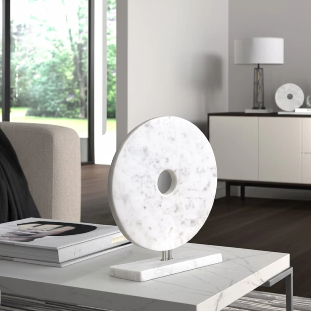 18x16" Marble Disc On Stand, White - Image 11
