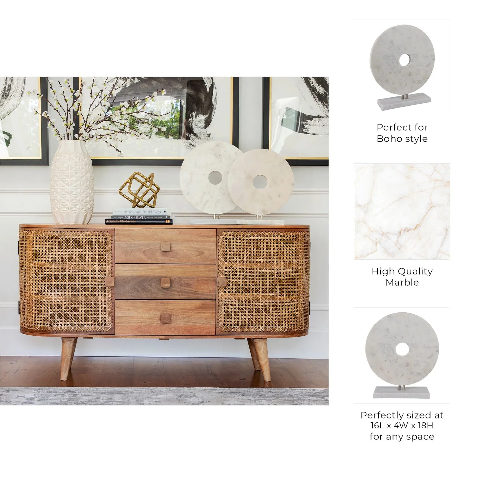 18x16" Marble Disc On Stand, White - Image 9
