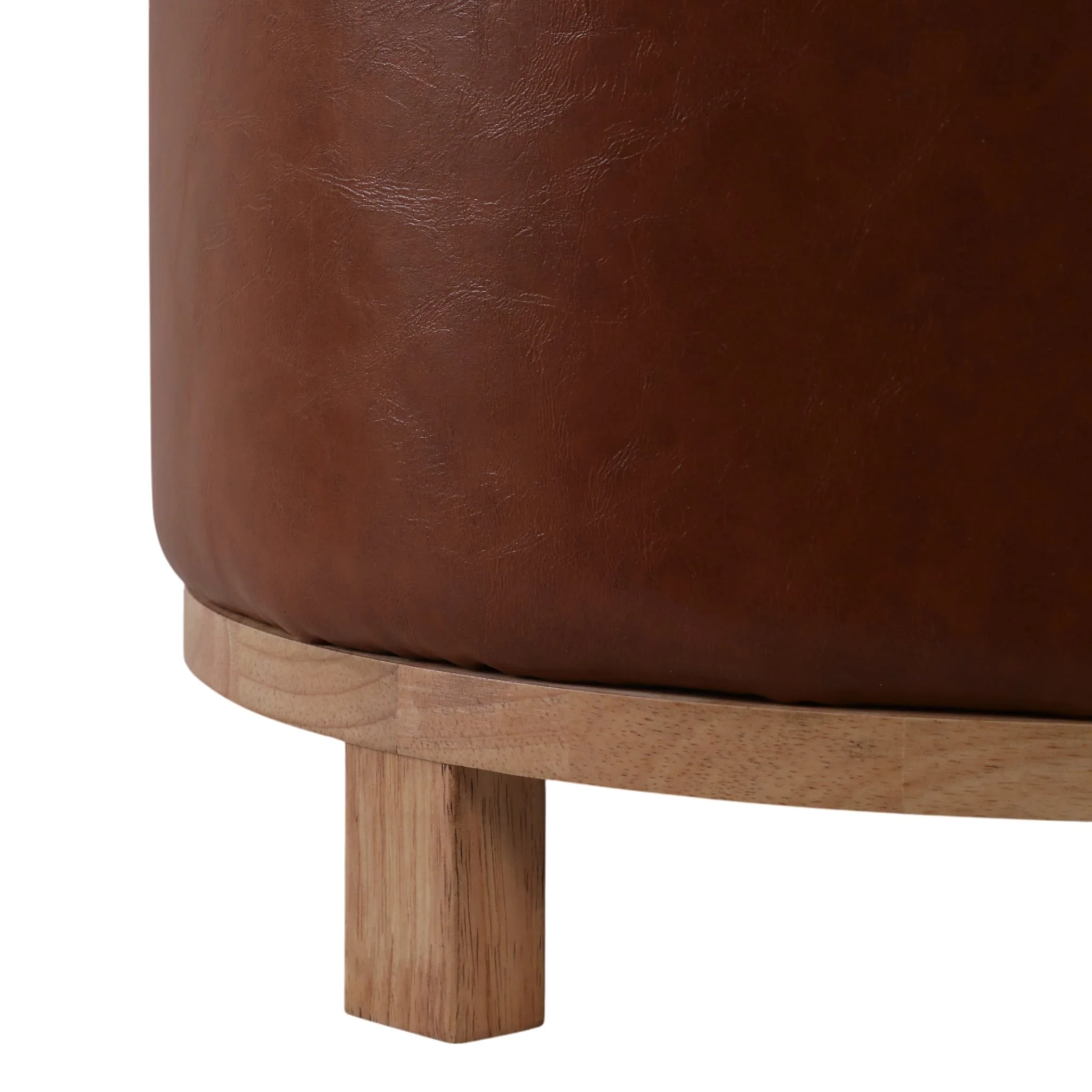 18x18" Faux Leather Ottoman With Wood Base, Brown - Image 5