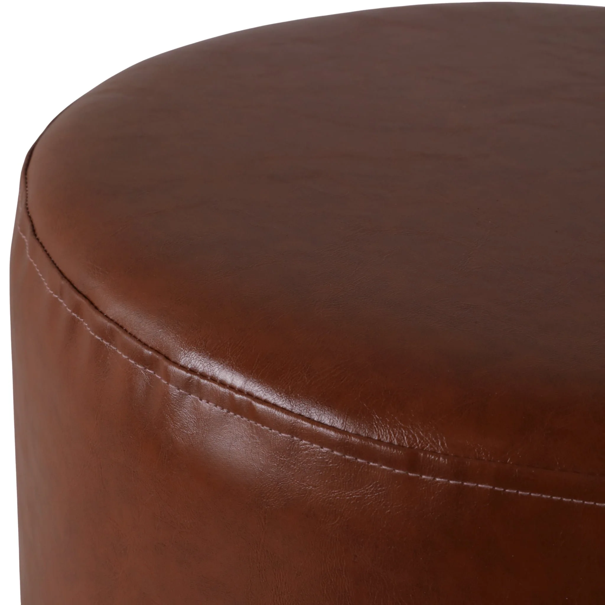 18x18" Faux Leather Ottoman With Wood Base, Brown - Image 6