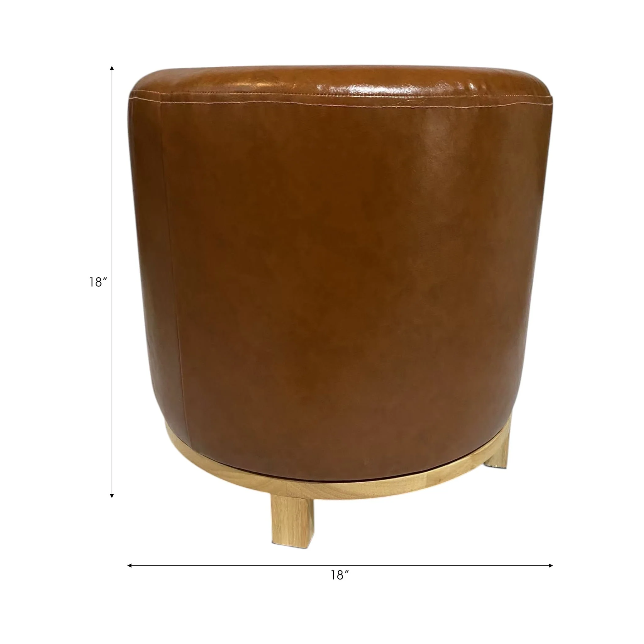 18x18" Faux Leather Ottoman With Wood Base, Brown - Image 8