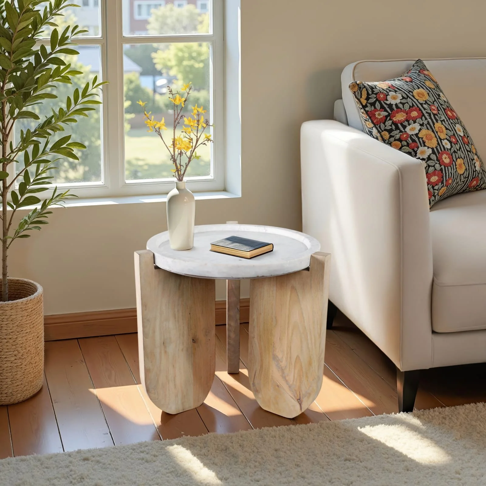 18x18" Marble Top Accent Table With Curved Legs, W - Image 3