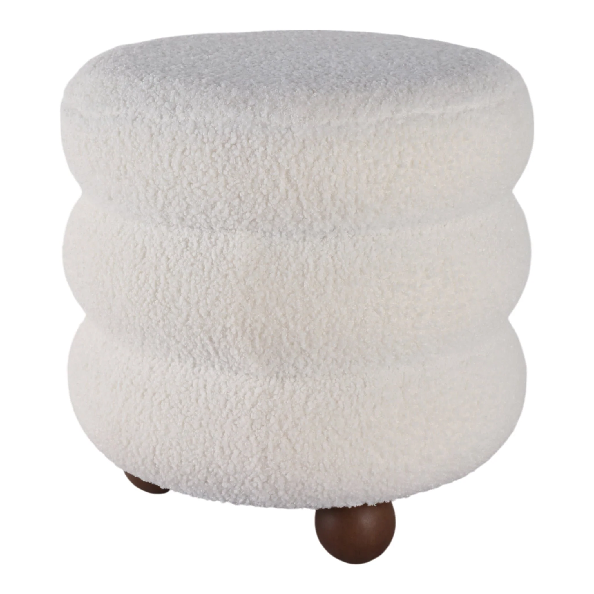 18x18" Ribbed Teddy Ottoman W/ Ball Feet, Ivory - Image 2