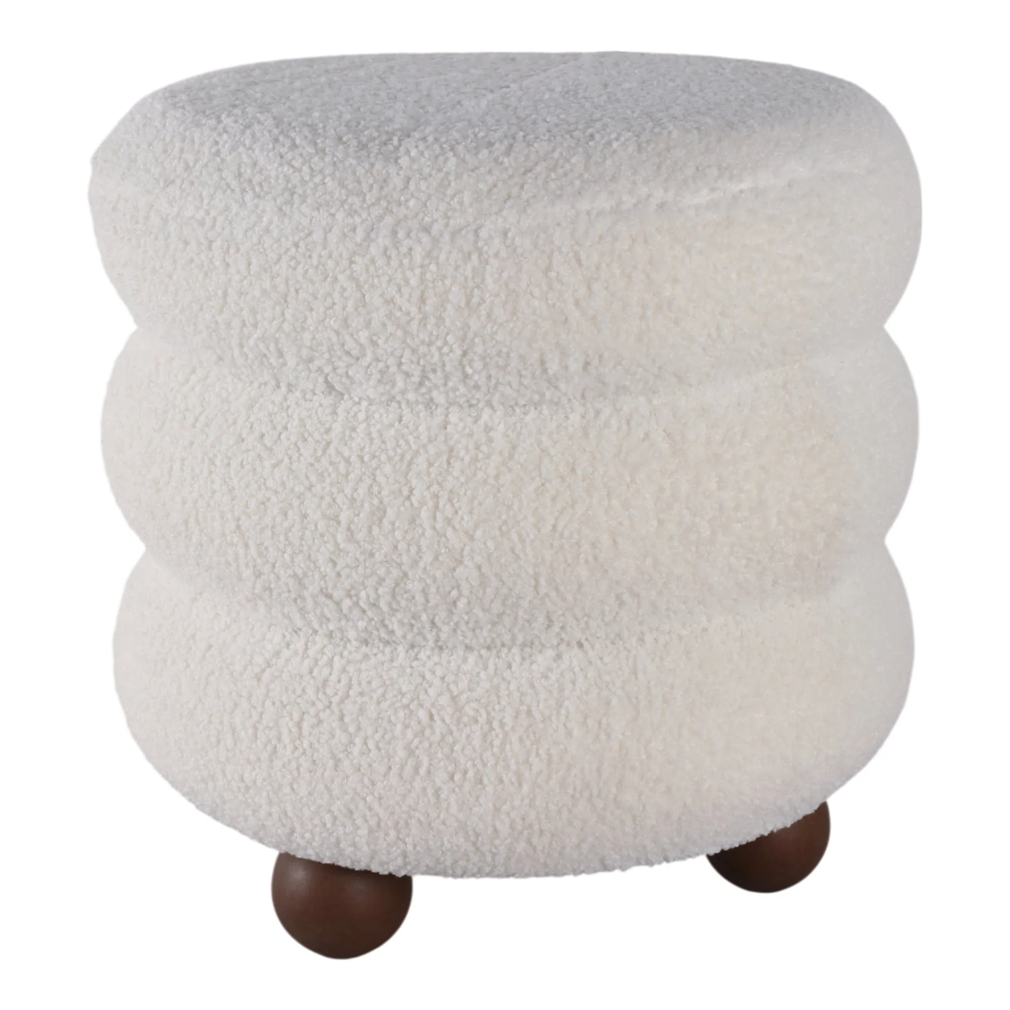 18x18" Ribbed Teddy Ottoman W/ Ball Feet, Ivory - Image 3