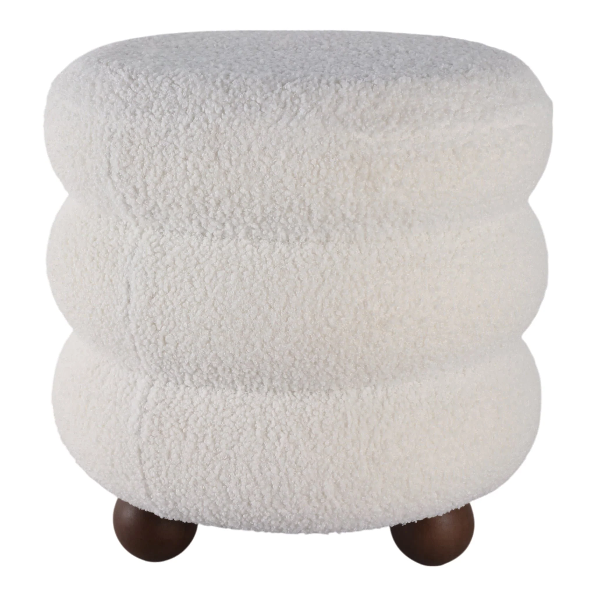 18x18" Ribbed Teddy Ottoman W/ Ball Feet, Ivory - Image 4