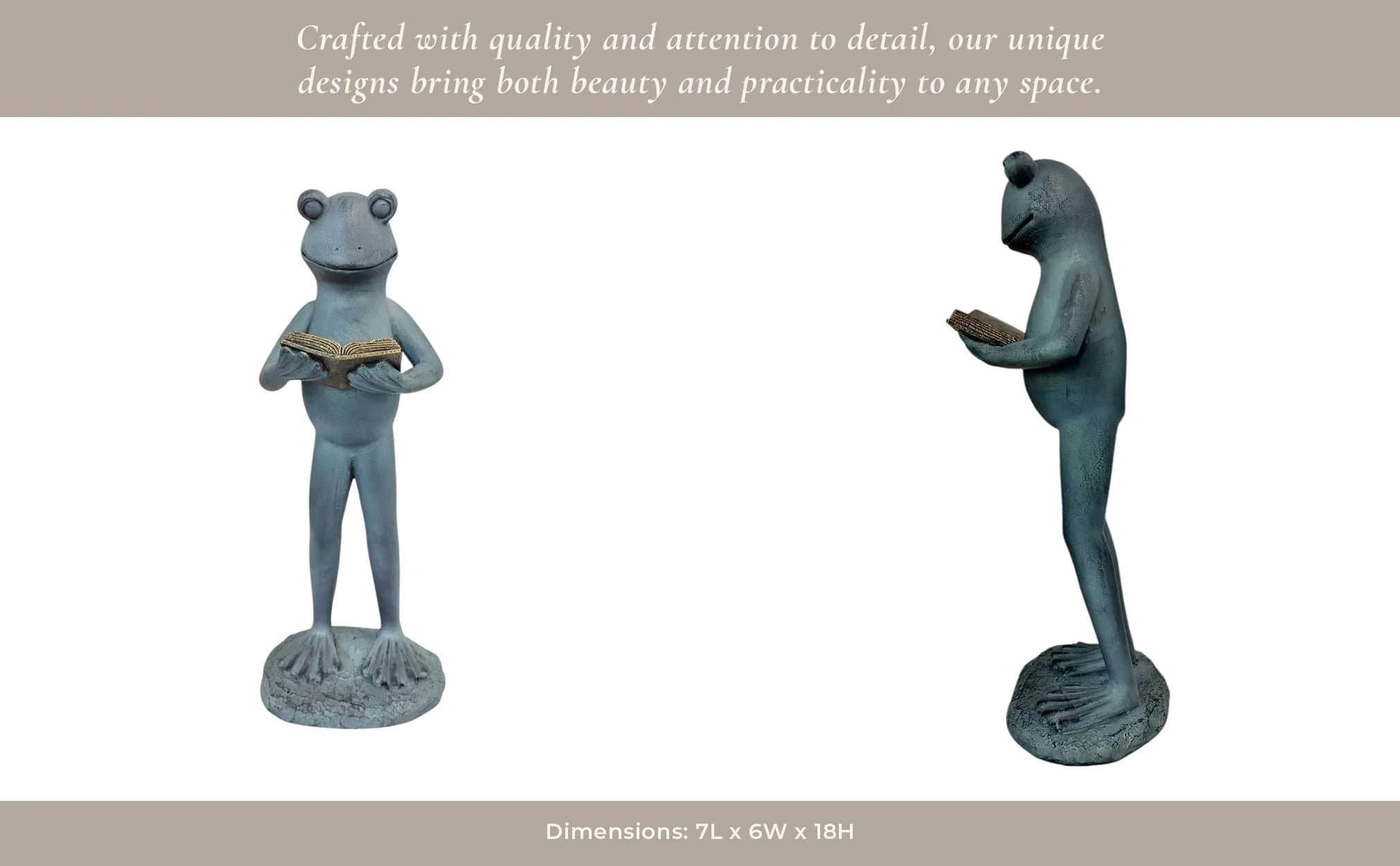 18x7" Standing Frog Reading A Book, Grey - Image 11