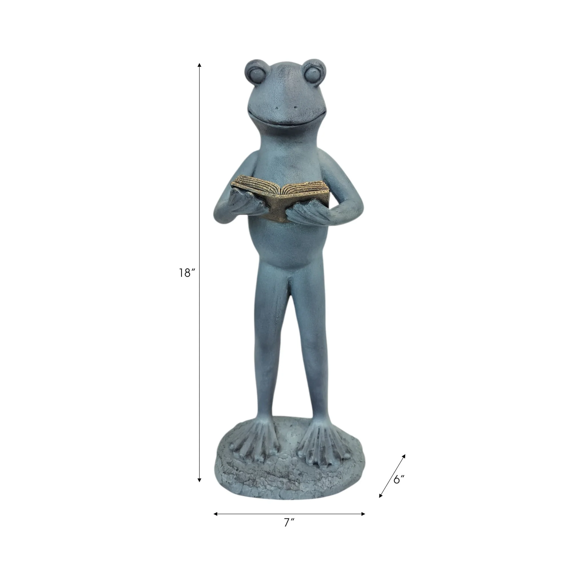 18x7" Standing Frog Reading A Book, Grey - Image 8