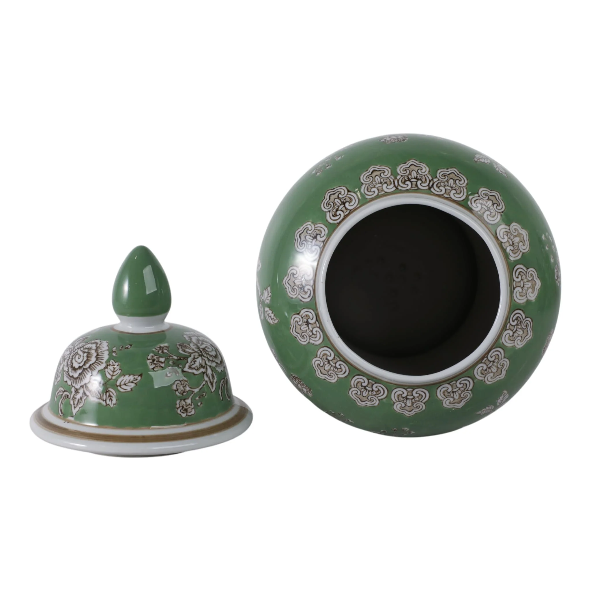 18x9" Bird & Flower Temple Jar, Green/brown - Image 6