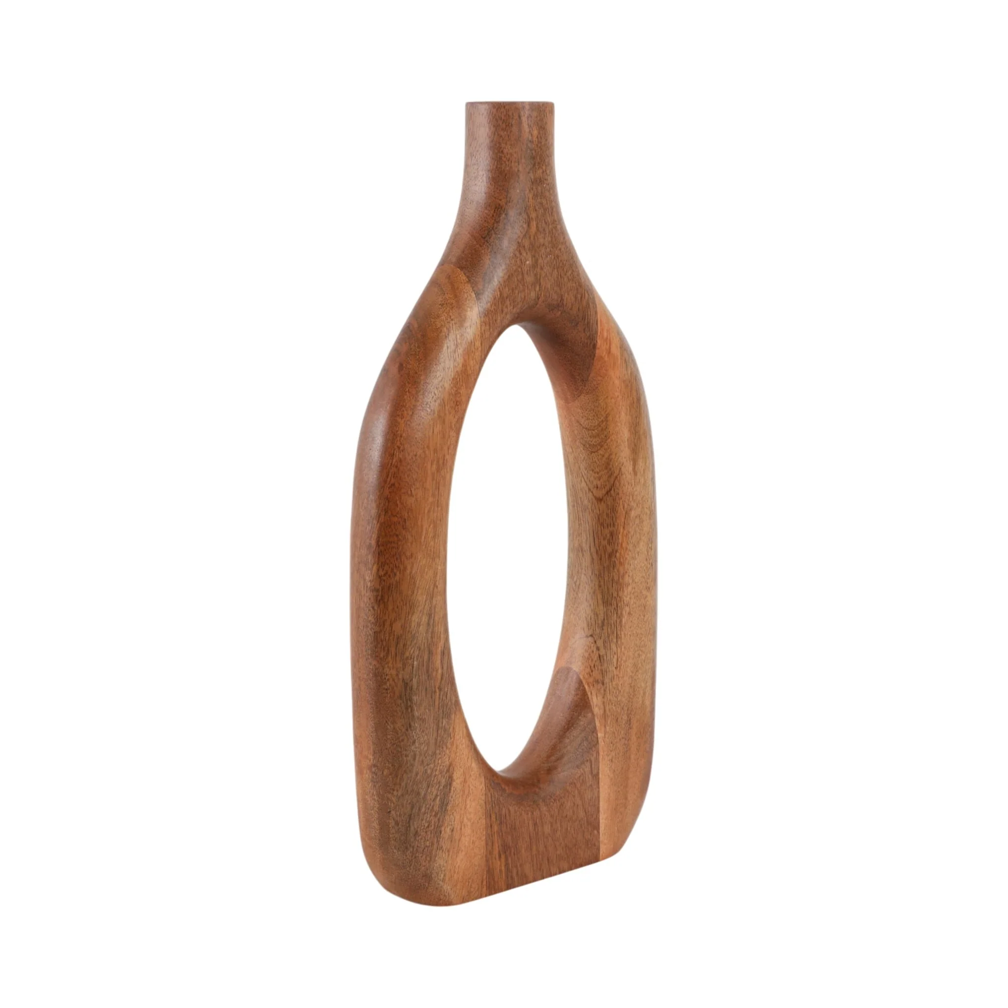 18x9" Open Cut-out Wood Vase, Natural - Image 3