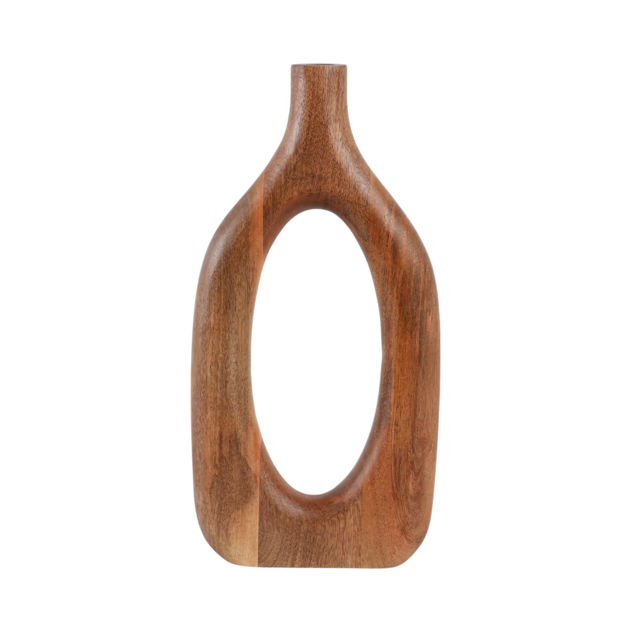 18x9" Open Cut-out Wood Vase, Natural - Image 5