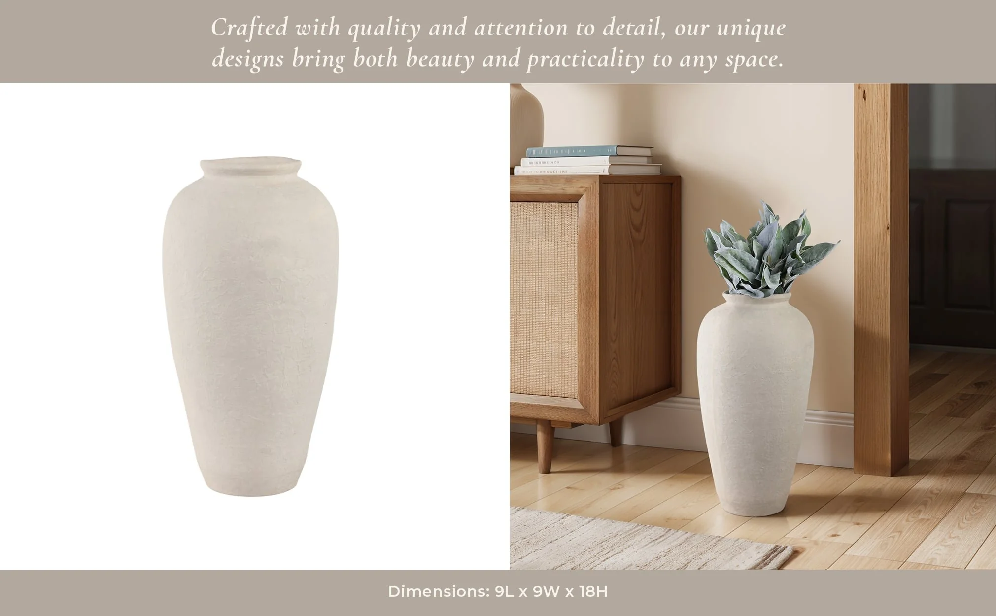 18x9" Paper Mache Floor Vase, White - Image 11