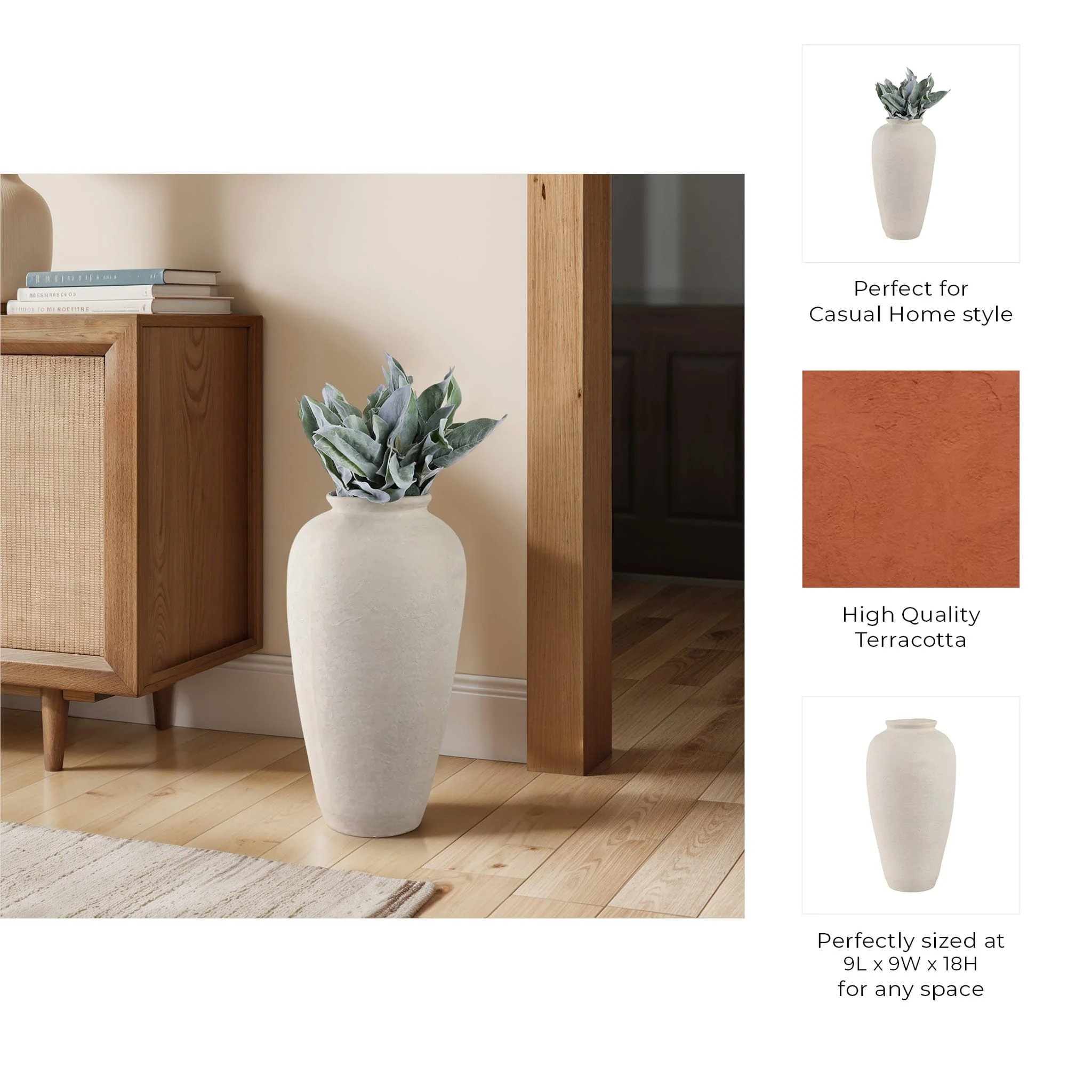 18x9" Paper Mache Floor Vase, White - Image 9
