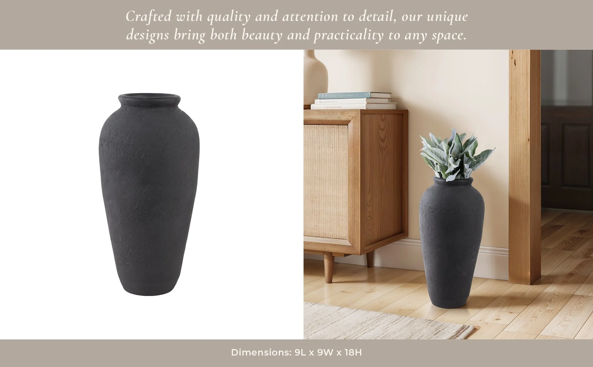 18x9" Terracotta Floor Vase, Black - Image 11