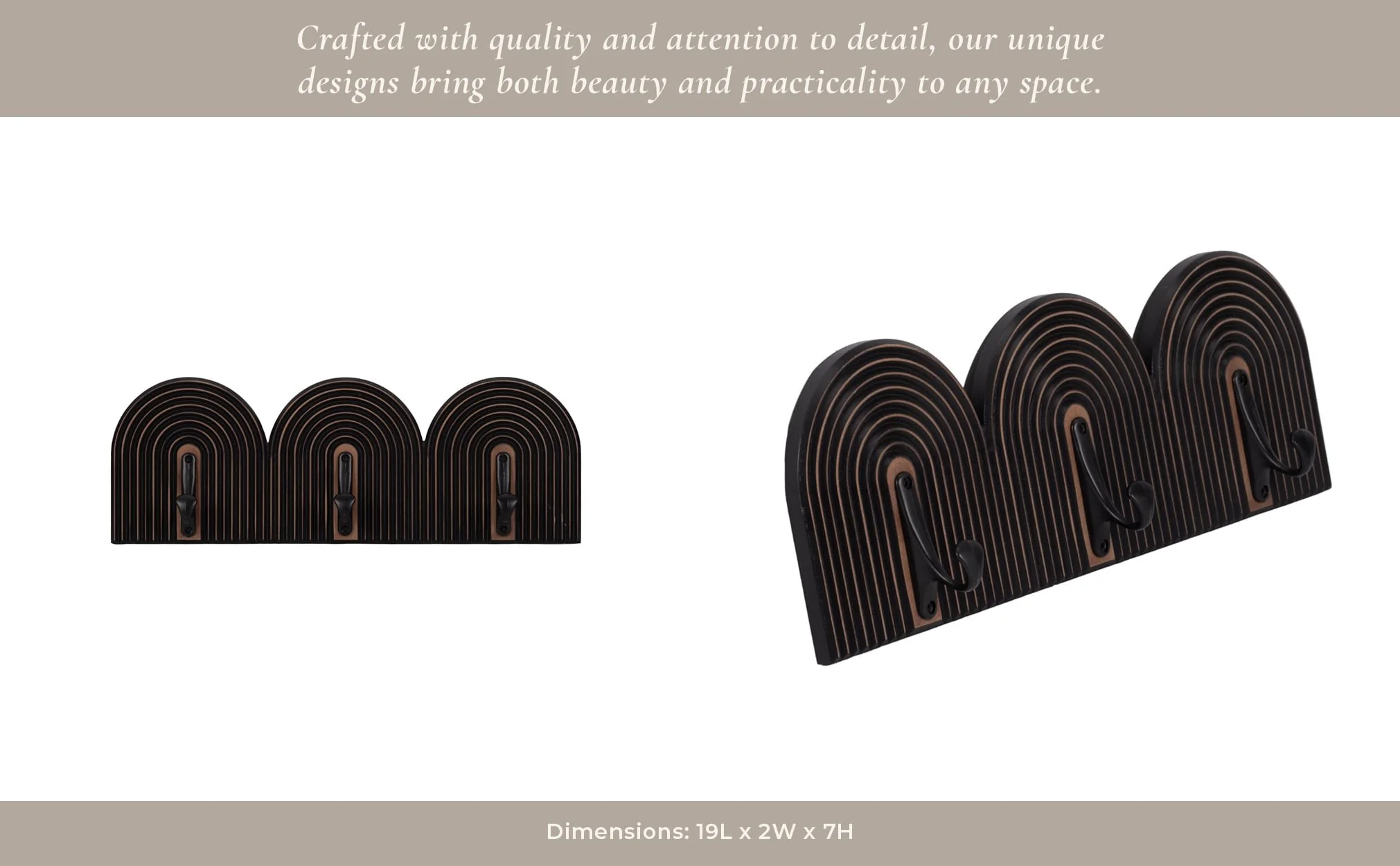 19" 3-arch Wall Hooks, Black - Image 10