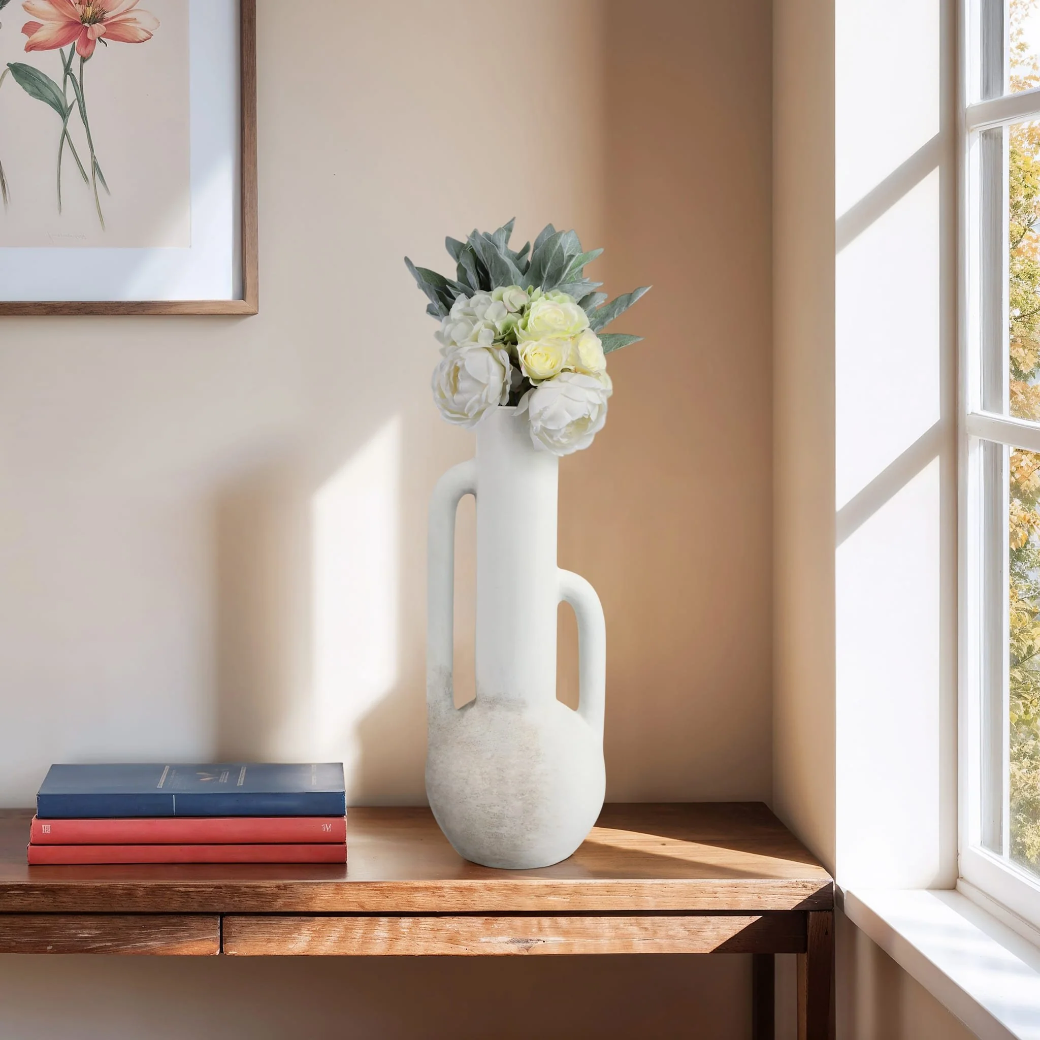 19" Asymmetrical Eared Terracotta Btl Vase, White - Image 10