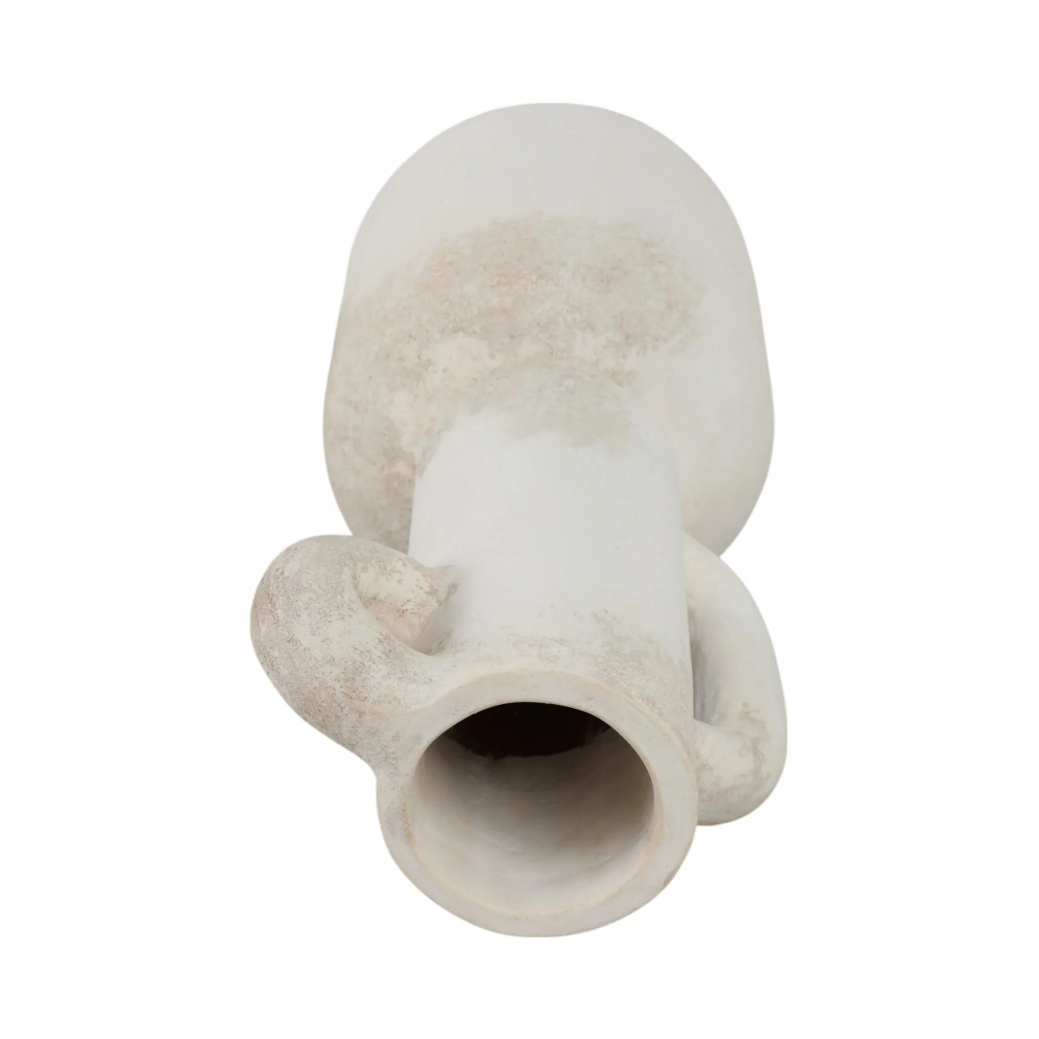 19" Asymmetrical Eared Terracotta Vase, White - Image 6