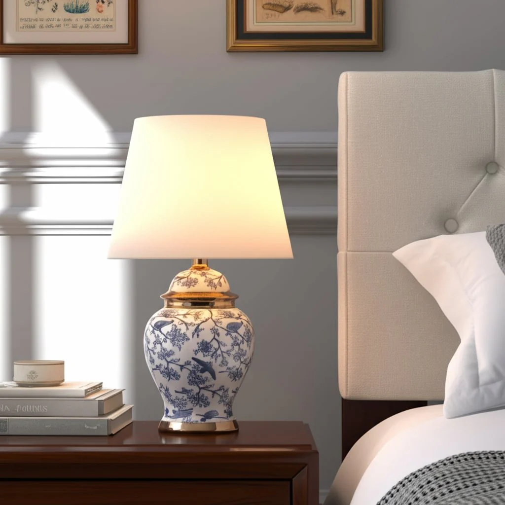 19" Chinoiserie Birds Table Lamp Gold Trim, White/ - Image 10