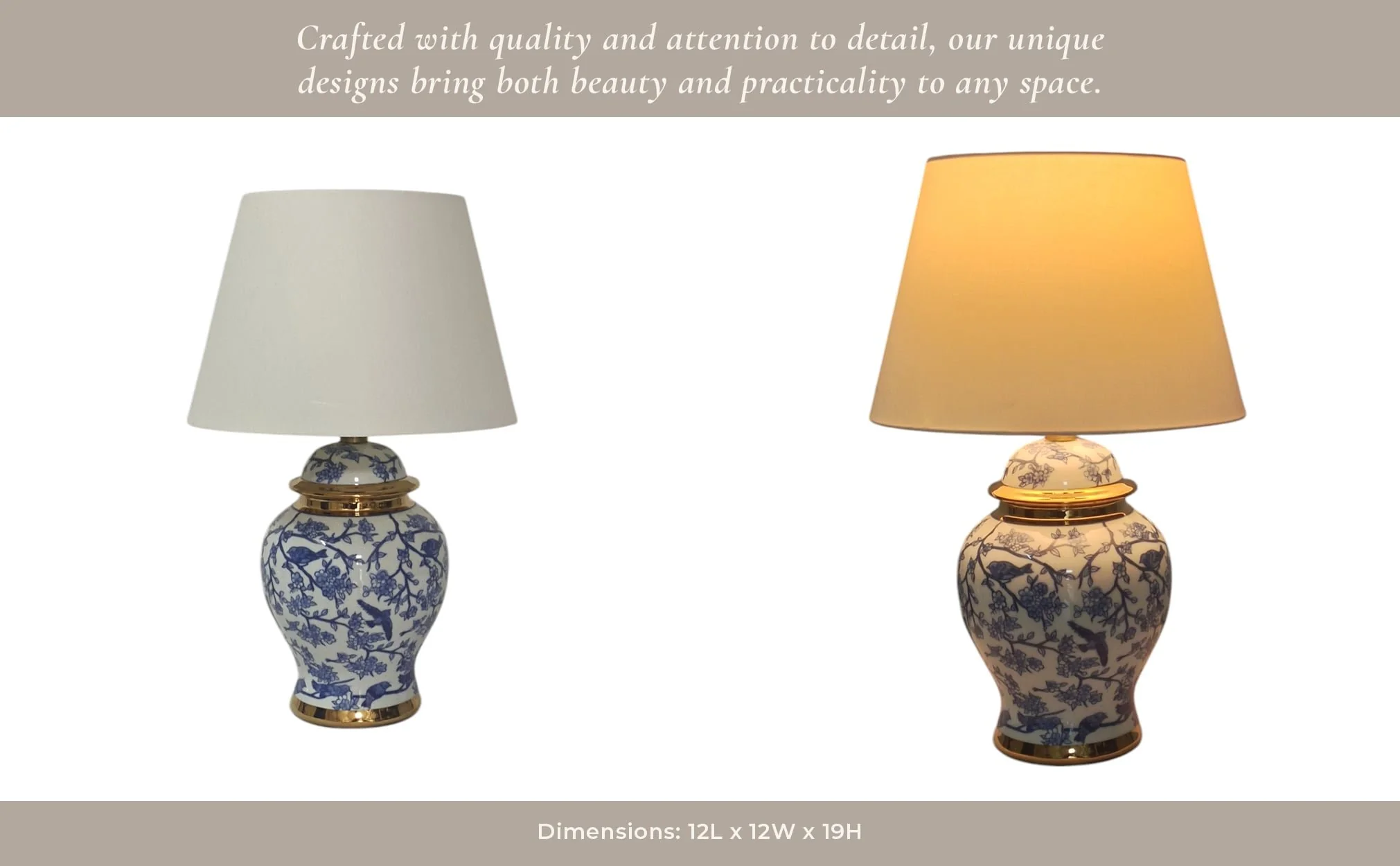 19" Chinoiserie Birds Table Lamp Gold Trim, White/ - Image 12