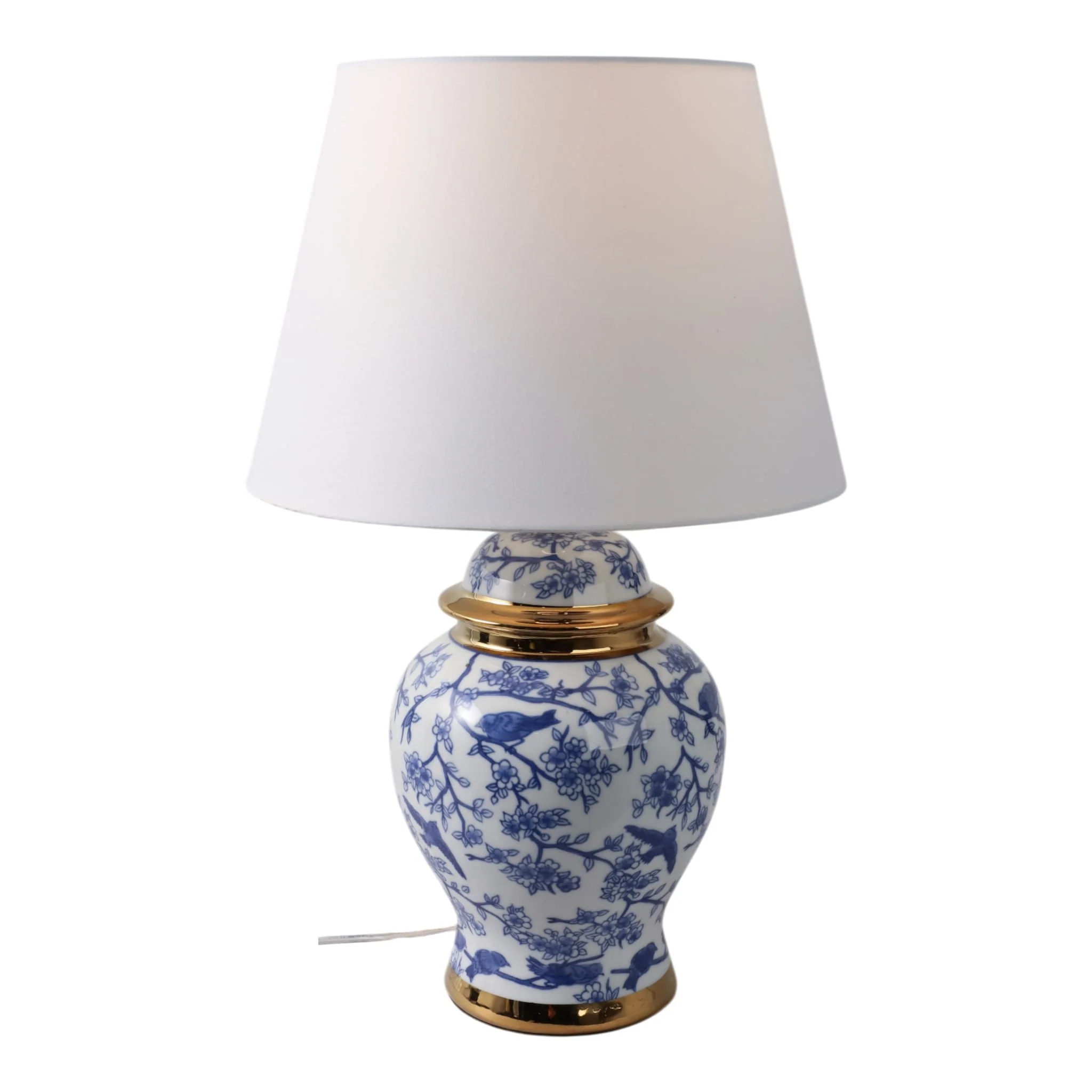 19" Chinoiserie Birds Table Lamp Gold Trim, White/ - Image 2
