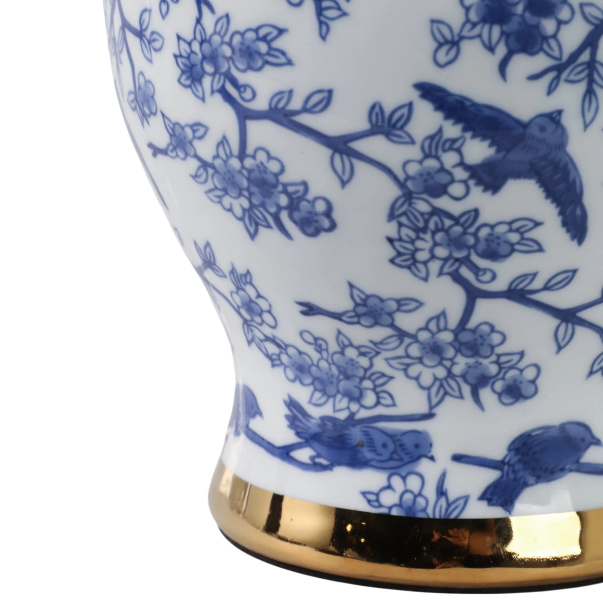 19" Chinoiserie Birds Table Lamp Gold Trim, White/ - Image 5