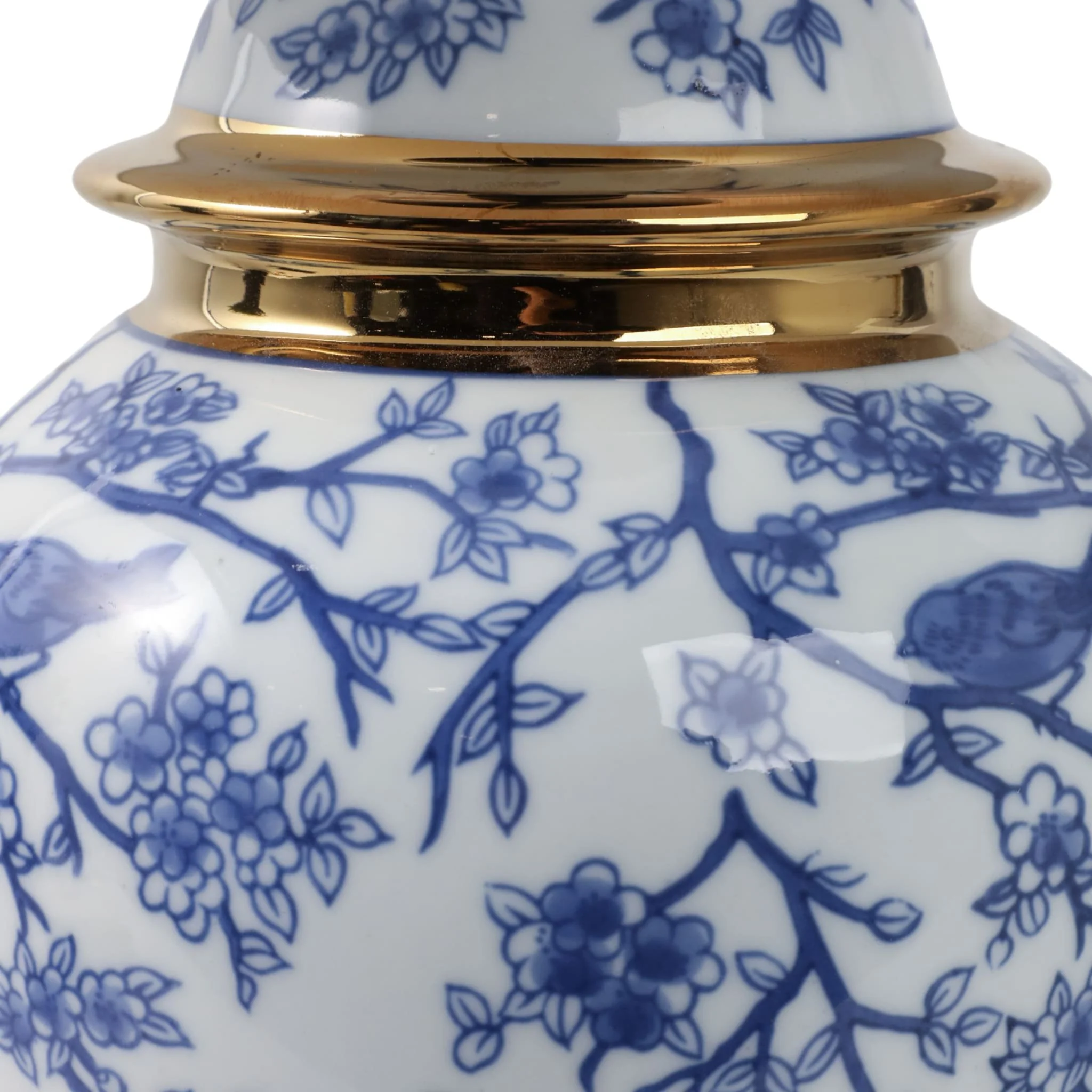 19" Chinoiserie Birds Table Lamp Gold Trim, White/ - Image 6