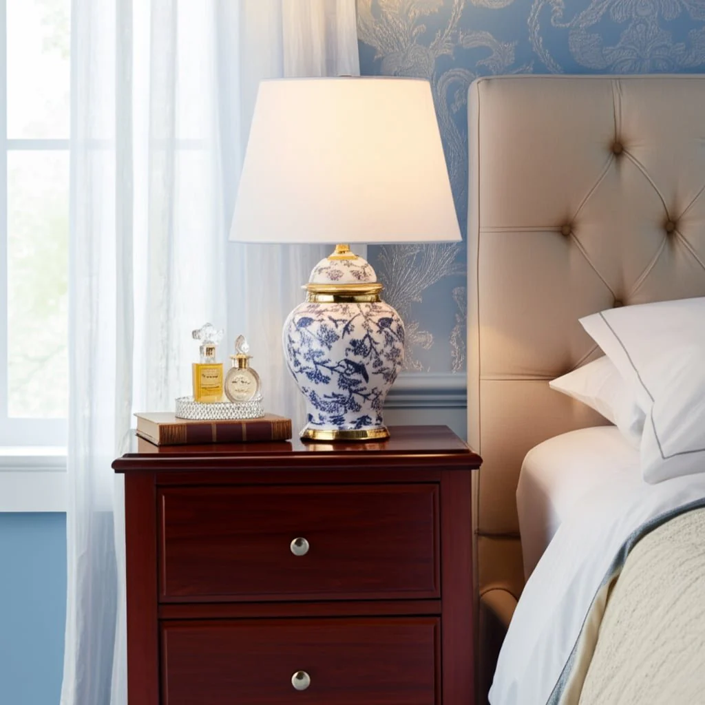 19" Chinoiserie Birds Table Lamp Gold Trim, White/ - Image 9