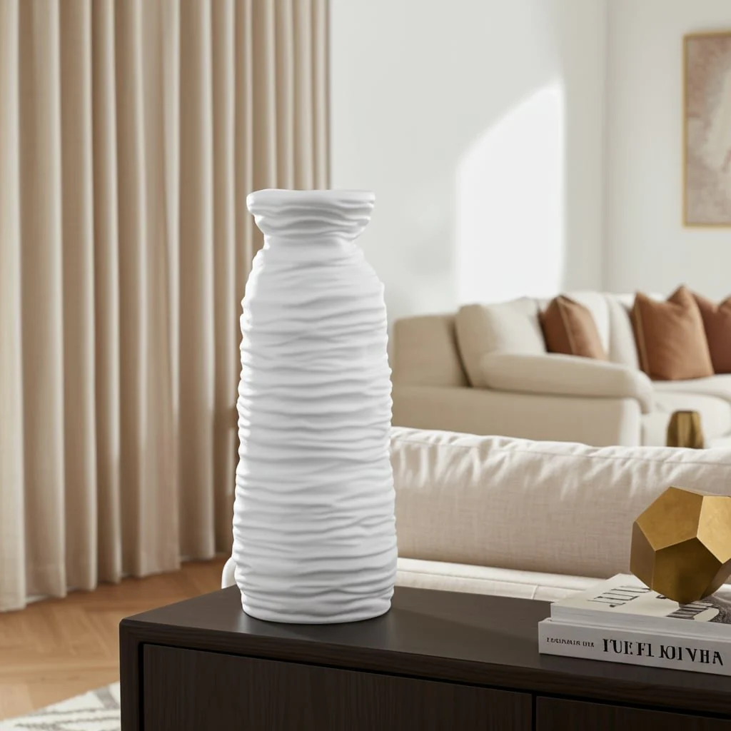 19" Horizontal Ribbed Matte Vase, Ivory - Image 11