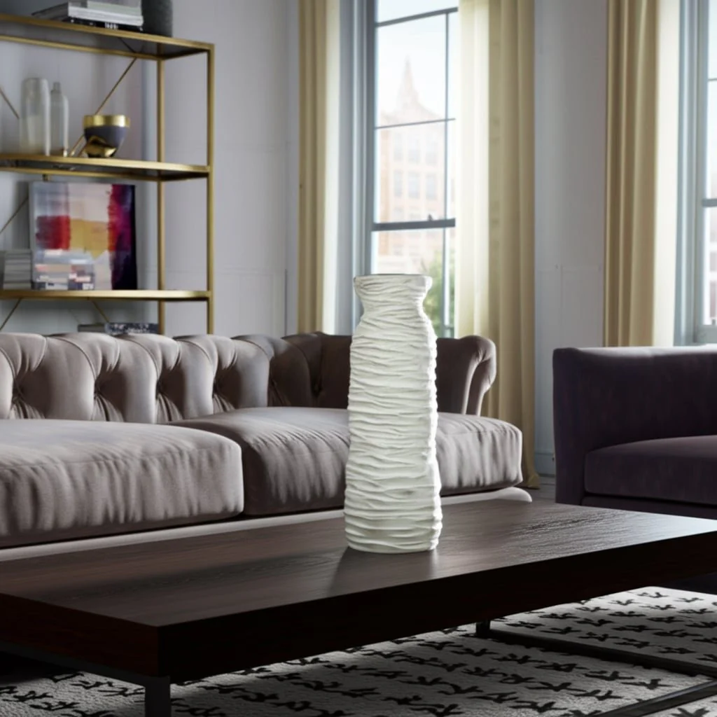 19" Horizontal Ribbed Matte Vase, Ivory - Image 12