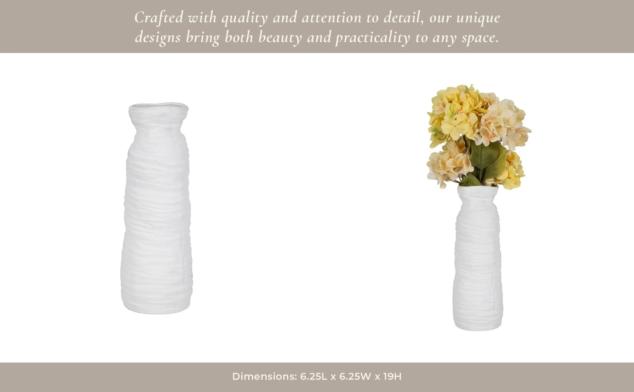 19" Horizontal Ribbed Matte Vase, Ivory - Image 13