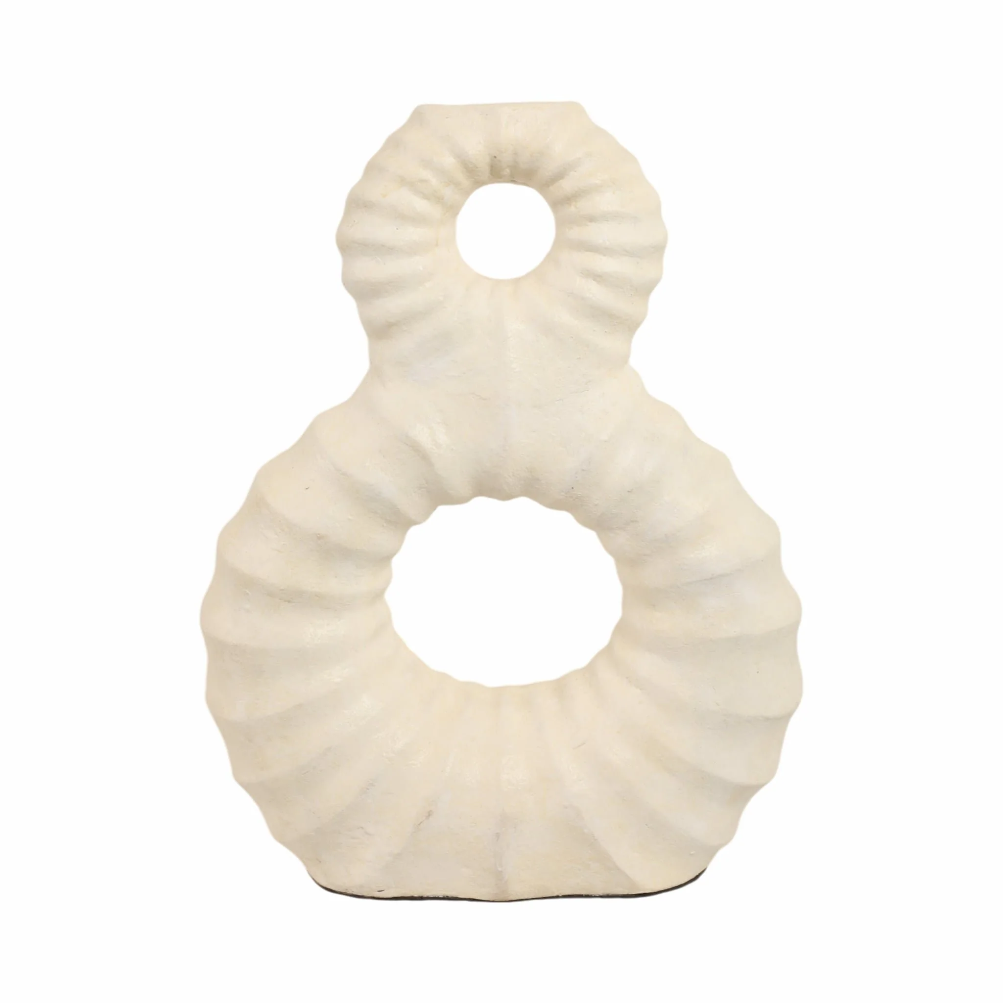 19" Ridged Eight Shape Terracotta Vase, Ivory - Image 4