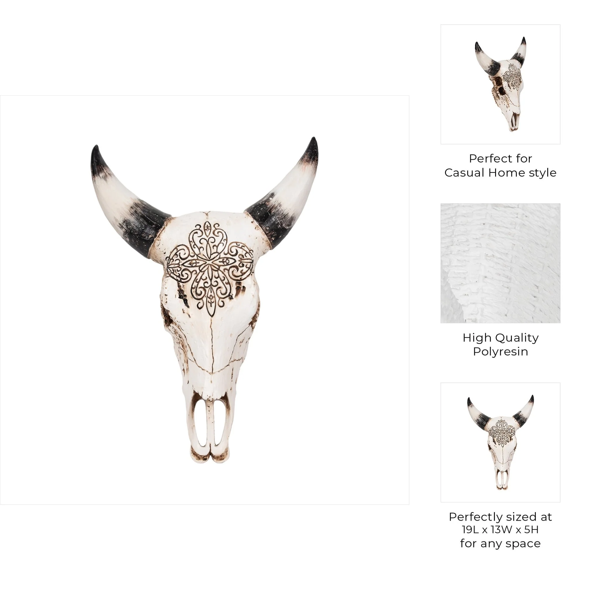 19" Western Bull Skull, Brown - Image 7
