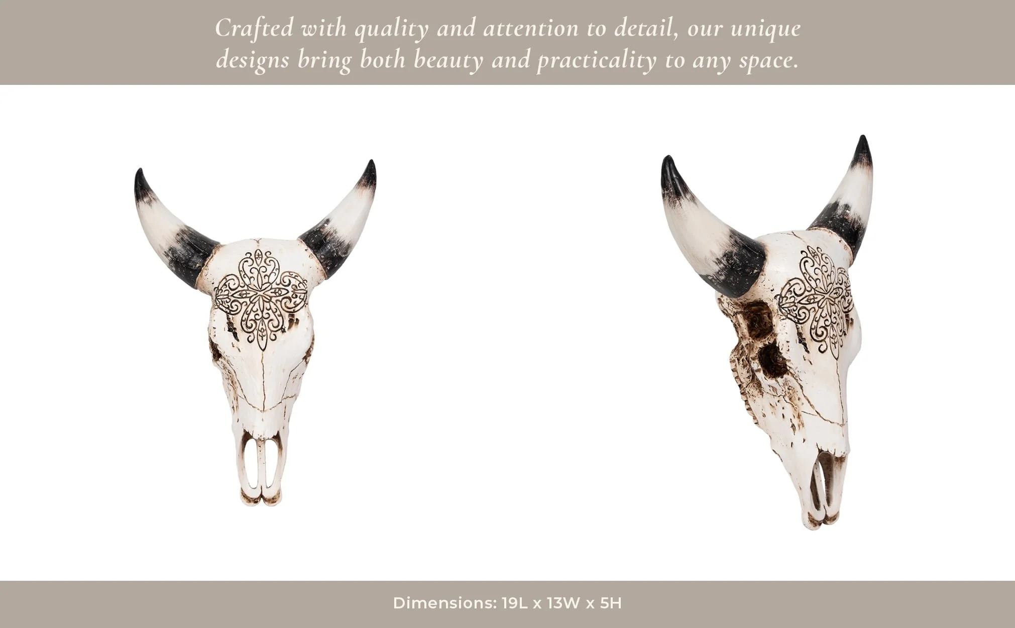 19" Western Bull Skull, Brown - Image 9