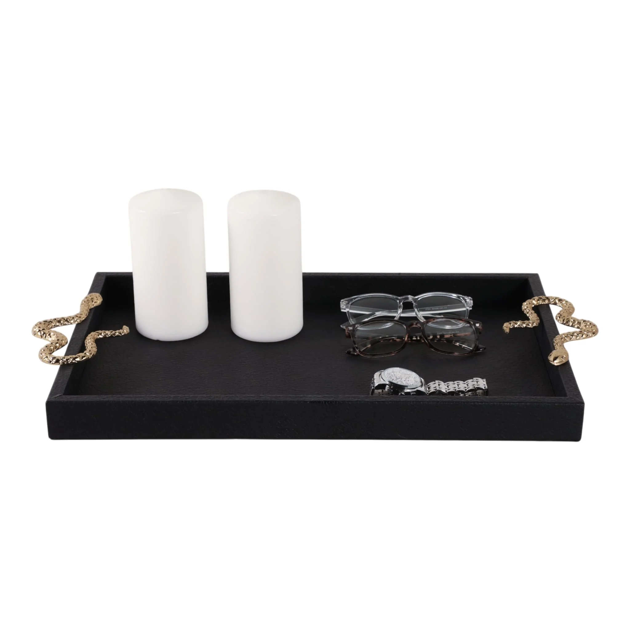 19x12" Faux Leather Snake Tray, Black/gold - Image 2