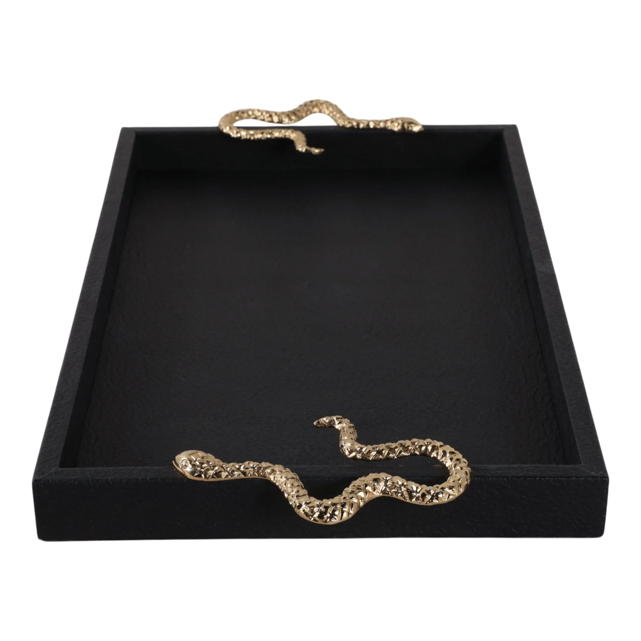 19x12" Faux Leather Snake Tray, Black/gold - Image 3