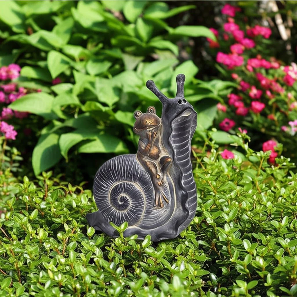 19x15" Gold Frog On Snail, Grey - Image 10