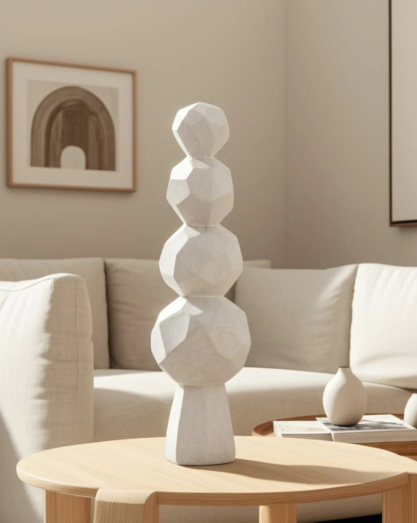 19x6" Faceted Rocks Paper Mache Sculpture, White - Image 10