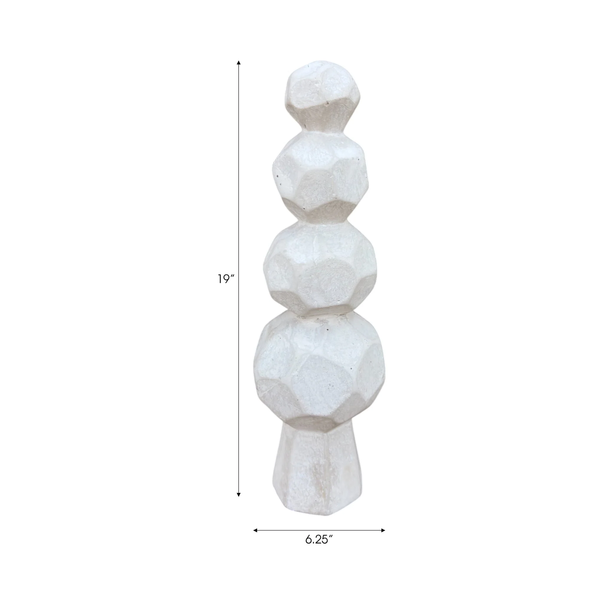 19x6" Faceted Rocks Paper Mache Sculpture, White - Image 8
